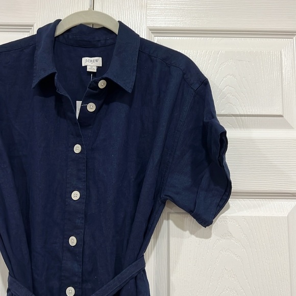 J. Crew Factory Linen-blend Belted Mini Shirtdress Navy Blue Size Medium - Picture 2 of 7
